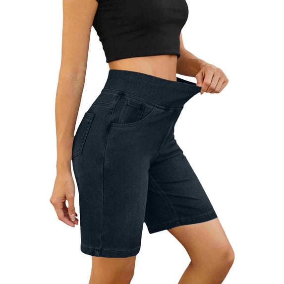 MaFYtyTPR Women's Denim Shorts High Waisted Pull On Stretch Bermuda Shorts with Pockets For Summer Casual Wear A-Gray XXXXL