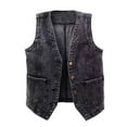thumbnail image 1 of MaFYtyTPR Women's Denim Tank Tops Fashion Solid Color Versatile Button V-neck Camisole Jacket with Pockets Black L, 1 of 4