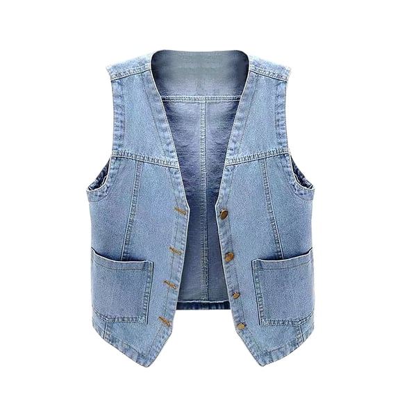 MaFYtyTPR Women's Denim Tank Tops Fashion Solid Color Versatile Button V-neck Jacket with Pockets A-Light Blue M