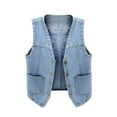 thumbnail image 1 of MaFYtyTPR Women's Denim Tank Tops Fashion Solid Color Versatile Button V-neck Jacket with Pockets A-Light Blue XL, 1 of 4