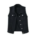 thumbnail image 1 of MaFYtyTPR Women's Denim Tank Tops Fashion Solid Color Versatile Button V-neck Jacket with Pockets B-Black XXL, 1 of 5