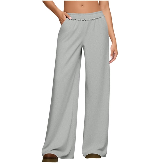 MaFYtyTPR Women's Fall Winter Sweatpants Fashion Solid Color Elastic Waist Warm Casual Sports Loose Wide Leg Sweatpants Gray XXL