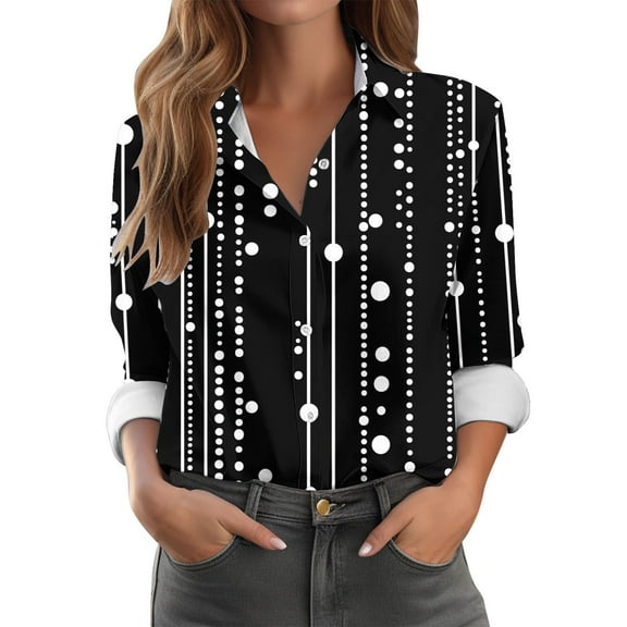 MaFYtyTPR Women's Fashion Button Shirt Casual Printing Long Sleeve Turndown Collar Button Up Bloues for Women
