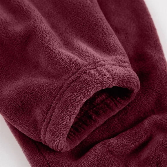 MaFYtyTPR Women's Fleece Pajamas Set Loose Solid Color And Winter Thick And Velvet Warm Velvet Pullover Pajama Sets Wine S