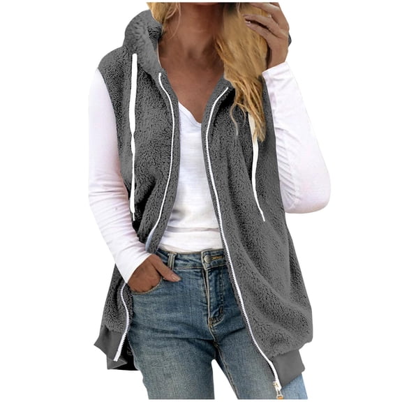 MaFYtyTPR Women's Fleece Vest Jacket Fall Winter Sleeveless Coat Zip Up Warm Jackets Outerwear With Pockets Dark Gray M