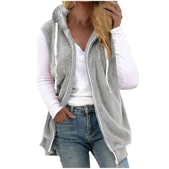 MaFYtyTPR Women's Fleece Vest Jacket Fall Winter Sleeveless Coat Zip Up Warm Jackets Outerwear With Pockets Gray L