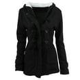 thumbnail image 1 of MaFYtyTPR Women's Hooded Overcoat Fashion Solid Color Horn Buttons Cardigan Padded Thermal Pocket Coat Tops Black XXL, 1 of 4