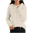 thumbnail image 1 of MaFYtyTPR Women's Hooded Sweater Winter Long Sleeved Knitted Outerwear Hoodie Drawstring Casual Pullover Sweaters Beige L, 1 of 5