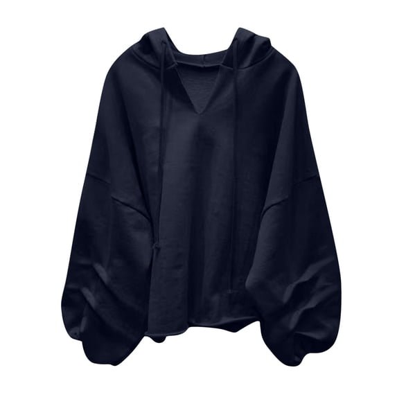 MaFYtyTPR Women's Hooded Tops Fashion Ladies's Casual Long Sleeve V-Neck Drawstring Lightweight Sweatshirts Navy XXL
