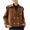 thumbnail image 1 of MaFYtyTPR Women's Fashion Jacket Casual Short Style Suede Solid Color Double Breasted Loose Long Sleeved Jackets Coffee L, 1 of 5