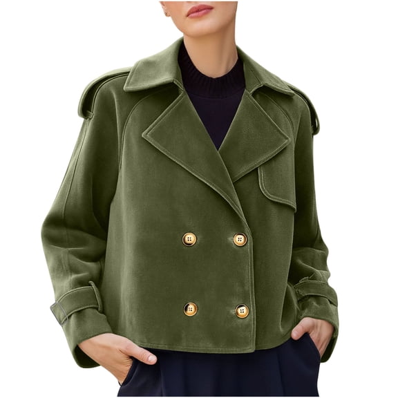 MaFYtyTPR Women's Fashion Jacket Casual Short Style Suede Solid Color Double Breasted Loose Long Sleeved Jackets Green XL