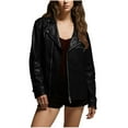 thumbnail image 1 of MaFYtyTPR Women's Leather Outwear Jackets Winter Long-sleeved Leather Motorcycle Jacket Zipper Long Sleeve Hoodless Coats Black L, 1 of 5