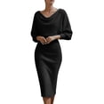 thumbnail image 1 of MaFYtyTPR Women's Long Sleeve Midi Dress Cowl NeckTextured Knit Slim Long Dresses for Cocktail Party Dress A-Black XL, 1 of 6
