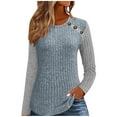 thumbnail image 1 of MaFYtyTPR Women's Long Sleeve Tops Fashion Casual Solid Color Round Neck Long Sleeve Button T-shirt Top Blouse Gray XXL, 1 of 4