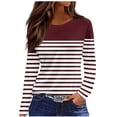 thumbnail image 1 of MaFYtyTPR Women's Long Sleeve Tops Fashion Striped Printing Round Neck Loose Pullover Comfy T-Shirt Blouse Top Wine M, 1 of 4