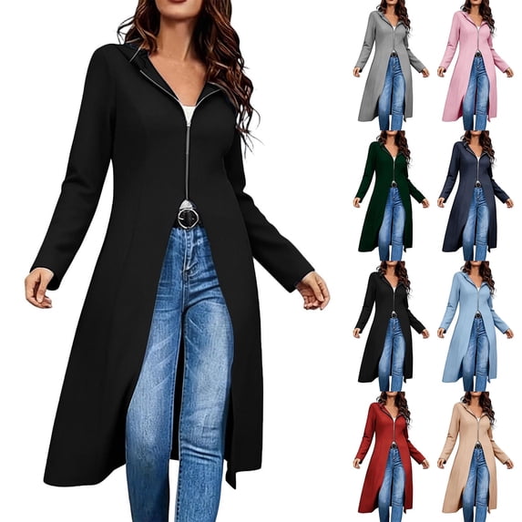 MaFYtyTPR Women's Longline Hooded Zip Up Cardigan Knit Coat Casual Fall Outerwear with Pockets 01-Green L