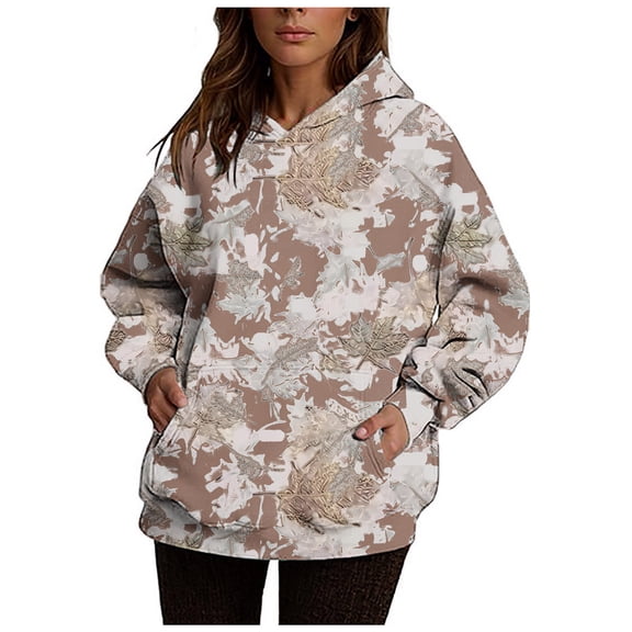 MaFYtyTPR Women's Loose Hoodies Fashion Camouflage Leaf Printing Hooded Long Sleeve Pullover Sweatershirt with Pocket