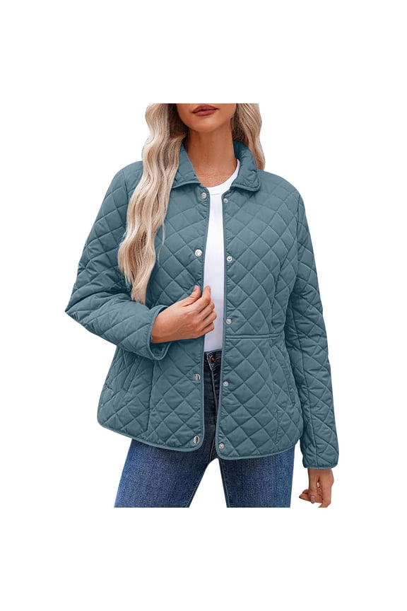 Women's Loose Jacket Fashionable Solid Color Lapel Collar Long Sleeved Button Textured Hoodless Casual Coat Tops Blue XXL