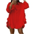 thumbnail image 1 of MaFYtyTPR Women's Loose Ruffle Hem Shirt Ladies Casual Solid Color Long Sleeved Lapel Pullover Comfy Bloues Tops, 1 of 5
