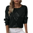 thumbnail image 1 of MaFYtyTPR Women's Loose Sweaters Fashion Solid Pullover Fashionable Hollow Sequin Knit Long Sleeved Round Neck Tops Black L, 1 of 5