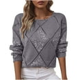 thumbnail image 1 of MaFYtyTPR Women's Loose Sweaters Fashion Solid Pullover Fashionable Hollow Sequin Knit Long Sleeved Round Neck Tops Dark Gray M, 1 of 5