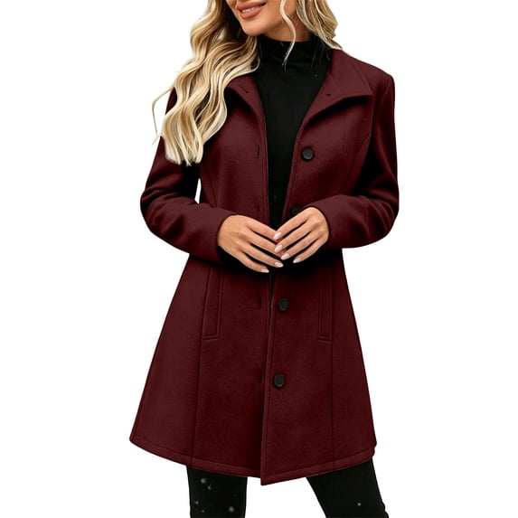 MaFYtyTPR Women's Mid Length Wool Coat Lapel Collar Single Breasted Button Front Warm Winter Outerwear for Fall Winter