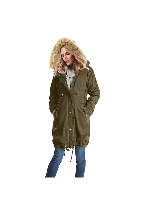 Winter Women Maternity Multifunctional Coats Casual Solid Color Warm Pocket Hooded Zipper Puffer Down Jacket Army Green L
