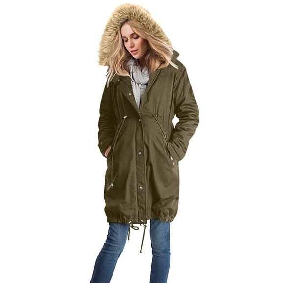 MaFYtyTPR Winter Women Maternity Multifunctional Coats Casual Solid Color Warm Pocket Hooded Zipper Puffer Down Jacket Army Green XXL