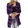 thumbnail image 1 of MaFYtyTPR Women's Casual Shirts Trendy Plaid Printed Long Sleeve Hoodless Button Pocket Casual Outwear Tops Purple XXL, 1 of 5