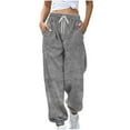thumbnail image 1 of MaFYtyTPR Women's Plus Velvet Sweatpants Casual Solid Color Fleece Drawstring Elastic Waist Cuffed Ankles Side Pockets Gray S, 1 of 5