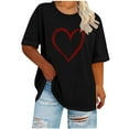 thumbnail image 1 of MaFYtyTPR Women's Printed Tops Plus Size Summer Heart Printing Round Neck Short Sleeve Base Layer T-Shirt Black XXL, 1 of 4