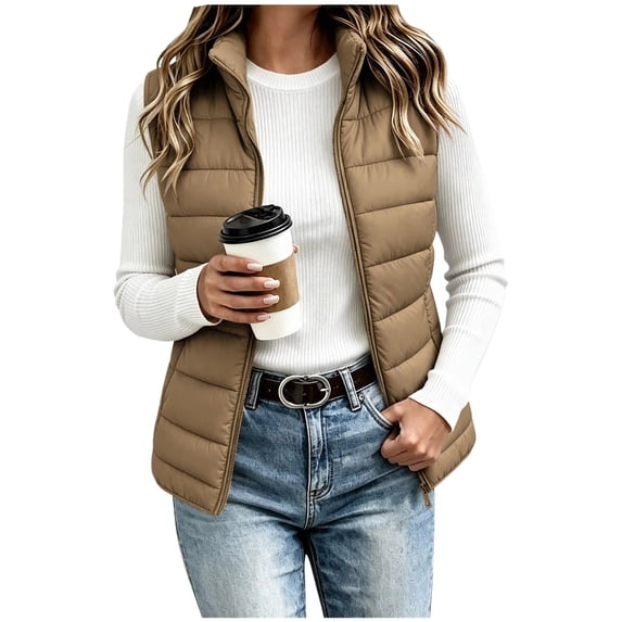 MaFYtyTPR Women's Puffer Vest Quilted Sleeveless Zip Up Coat Winter Stand Collar Padded Gilet Jacket with Pockets