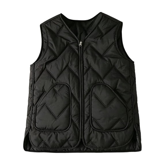 MaFYtyTPR Women's Quilted Vest Jacket Solid Color Zip Up Lightweight Puffer Jacket with Pockets Fall Winter Fashion Sleeveless Outwears Black L