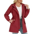 thumbnail image 1 of MaFYtyTPR Women's Rain Jacket Ladies Outdoor Solid Color Waterproof Drawstring Pocket Outwear Wine XL, 1 of 5