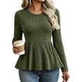 thumbnail image 1 of MaFYtyTPR Women's Ruffle Hem Sweater Tops Ribbed Knit Crew Neck Long Sleeve Peplum Top Slim Fit Solid Casual Pullover Sweaters, 1 of 6