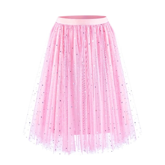 MaFYtyTPR Women's Sequin Skirt Spring And Summer Layered Cake Irregular Half Length Mesh Thin Skirts Z-Hot Pink M