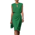 thumbnail image 1 of MaFYtyTPR Summer Dress for Women 2026 Trendy Ladies Solid Round Neck Pleated Slim Keyhole Knee Length Dresses Women's Sleeveless Dress Green S, 1 of 5