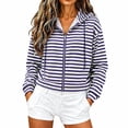 thumbnail image 1 of MaFYtyTPR Women's Striped Cropped Jackets Zip Up Hoodie Long Sleeve Casual Sweatshirt with Pockets Fashion Fall Short Coats Blue XXL, 1 of 6