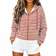 thumbnail image 1 of MaFYtyTPR Women's Striped Cropped Jackets Zip Up Hoodie Long Sleeve Casual Sweatshirt with Pockets Fashion Fall Short Coats Red XXL, 1 of 5