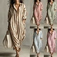 thumbnail image 1 of MaFYtyTPR Women's Striped Maxi Shirt Dress Long Sleeve Oversized Button Down Collared Side Split Casual Dresses with Pockets A-Red L, 1 of 6