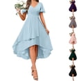 thumbnail image 1 of MaFYtyTPR Women's Summer A-line Dress Trendy Solid Color Ruffle Sleeves Pleated V-neck Mid Length Dresses Z-Gray L, 1 of 5