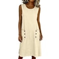 thumbnail image 1 of MaFYtyTPR Women's Summer Casual Dress Round Neck Side Pockets Oversized Fit Decorative Buttons Linen Cotton Casual Dresses A-Beige L, 1 of 5