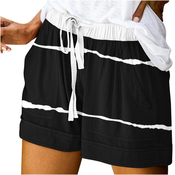 MaFYtyTPR Women's Summer Casual Shorts Fashion Striped Drawstring Versatile Pocket Comfortable Short Pants