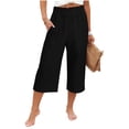 thumbnail image 1 of MaFYtyTPR Women's Summer Linen Pants Solid Color Loose Straight Leg Pants With Pockets Ruffles And Elastic Waistband Cropped Pants A-Black M, 1 of 5