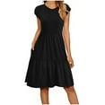 thumbnail image 1 of MaFYtyTPR Women's Summer Loose Dress Fashion Solid Color Short Sleeve Round Neck Simple Style Maxi Dresses Black L, 1 of 4