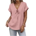 thumbnail image 1 of MaFYtyTPR Women's Summer V-Neck Blouse Fashion Solid Color Short Sleeve Tie Front Loose Fit Casual Tops A-Pink S, 1 of 5