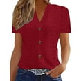 thumbnail image 1 of MaFYtyTPR Women's Summer V-Neck Tops Fashion Twisted Button Solid Color Casual Loose Short Sleeved T-Shirts Wine S, 1 of 4