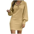 thumbnail image 1 of MaFYtyTPR Women's Sweater Medium Length Solid Color Skirt With Lapel Lantern Sleeves Knitted Casual Long Skirts Beige L, 1 of 4