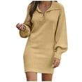 thumbnail image 1 of MaFYtyTPR Women's Sweater Medium Length Solid Color Skirt With Lapel Lantern Sleeves Knitted Casual Long Skirts Beige XXXL, 1 of 4