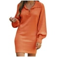 thumbnail image 1 of MaFYtyTPR Women's Sweater Medium Length Solid Color Skirt With Lapel Lantern Sleeves Knitted Casual Long Skirts Orange M, 1 of 4